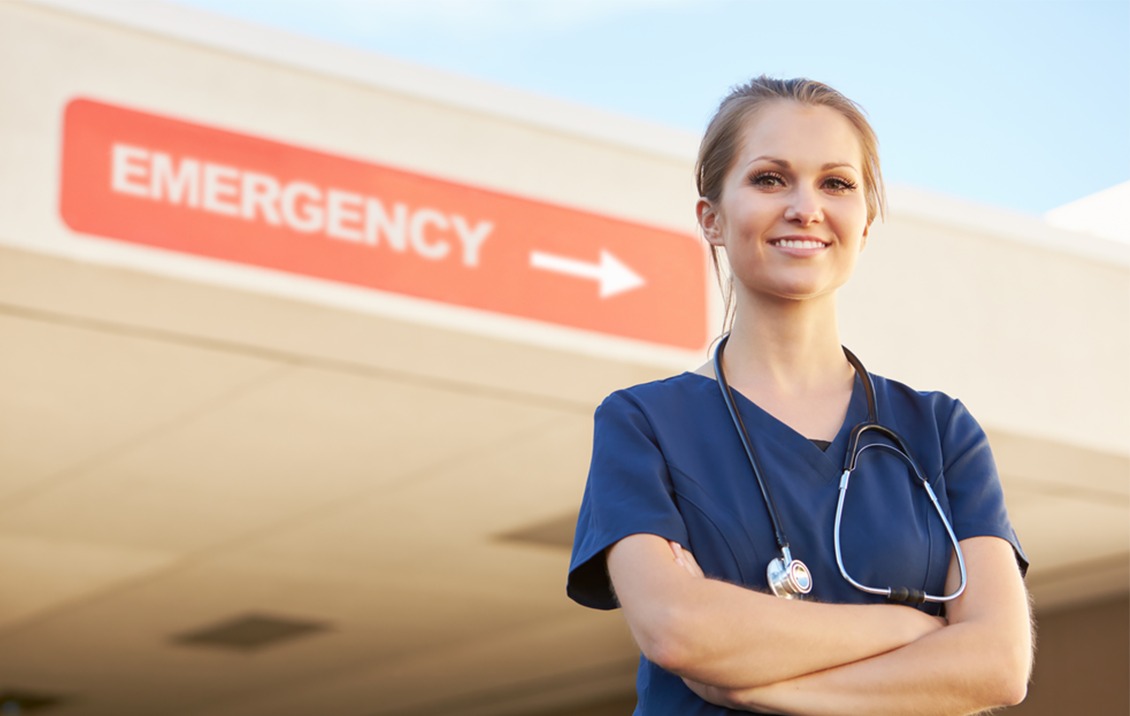 Female Medical Office Assistant outside ER